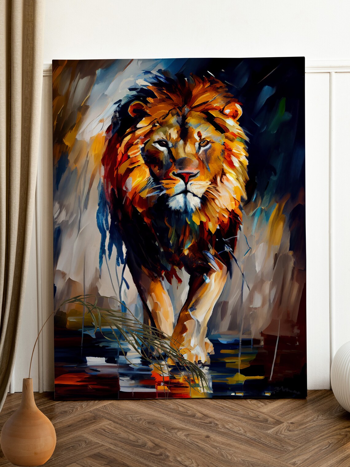 Colourful Walking Lion Painting, Modern Design Art Print - Image 2