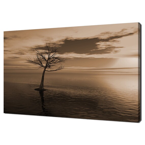 Lonely Dead Tree In The Lake Landscape Brown Modern Design Decor Print Wall Art Picture