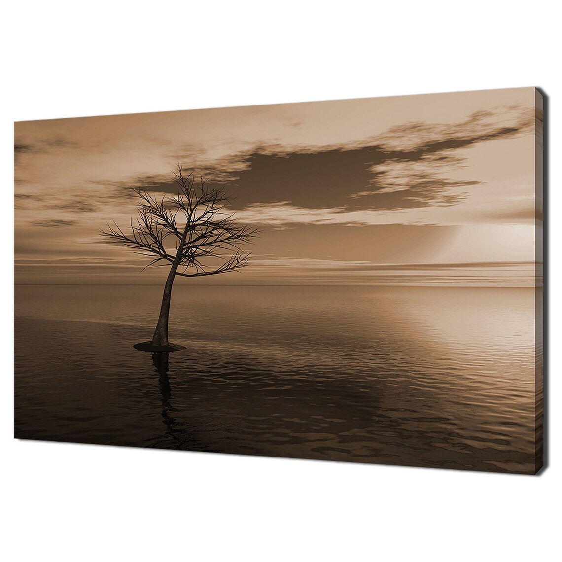 Lonely Dead Tree In The Lake Landscape Brown Modern Design Decor Print Wall Art Picture