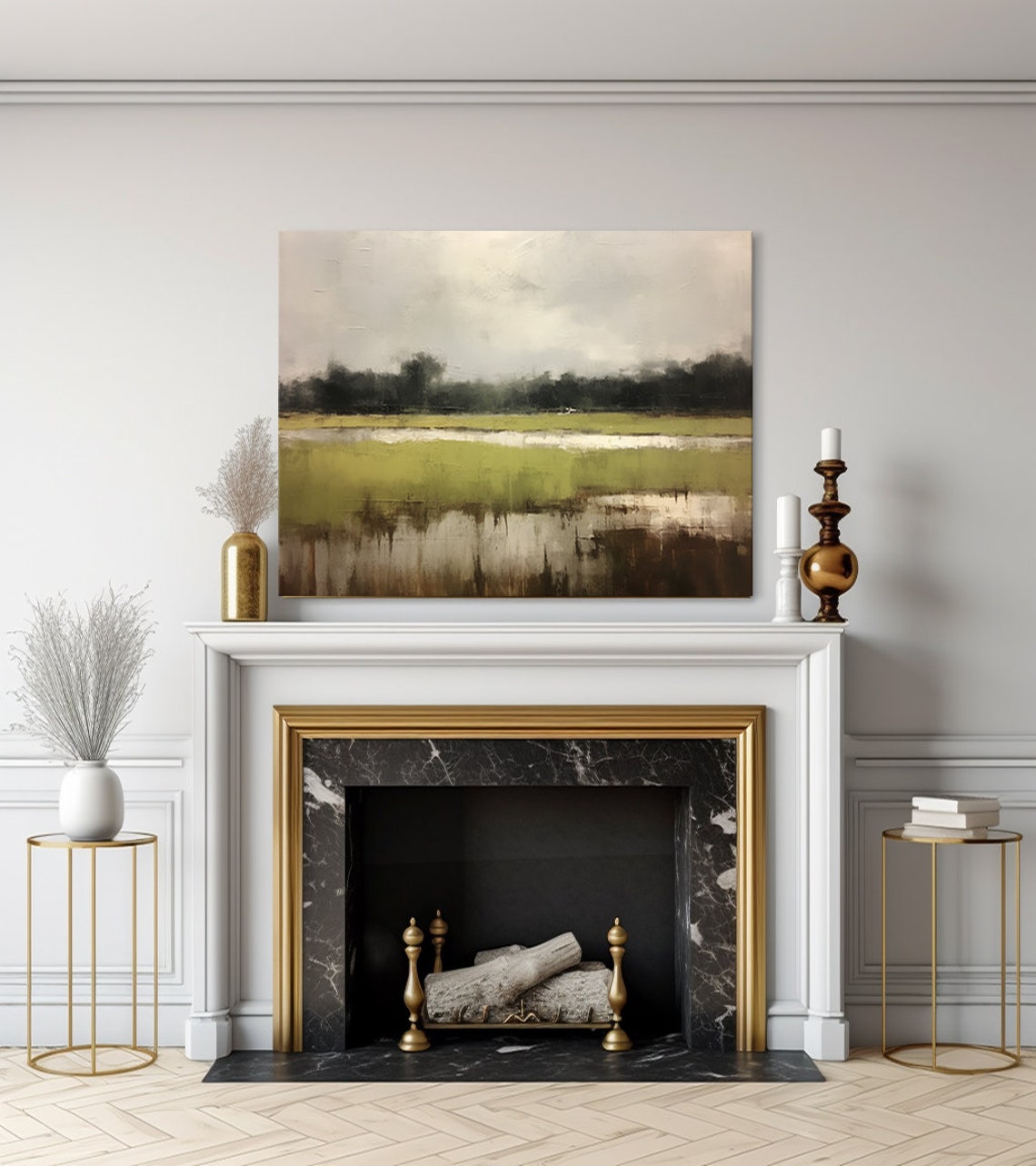 Moody Marsh Wetland Abstract Minimalist Neutral Landscape Wall Art - Image 3