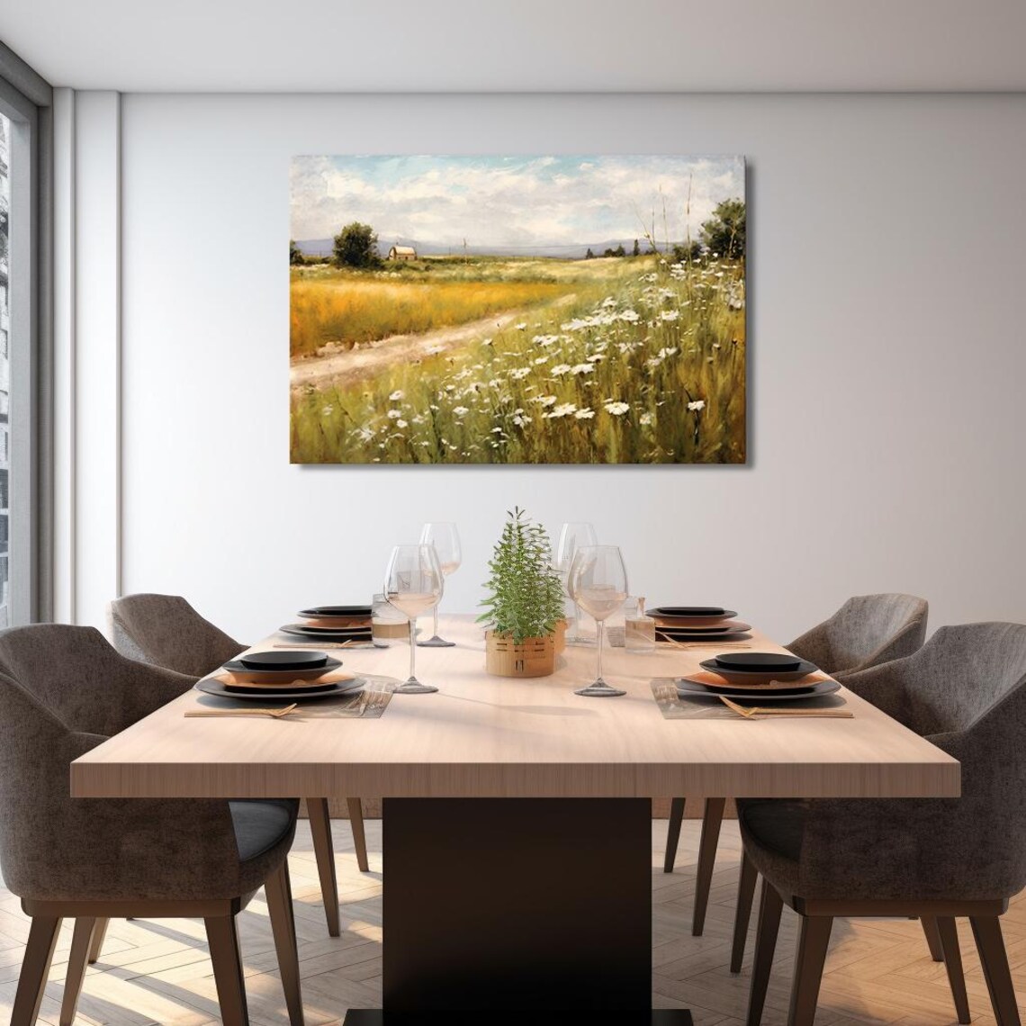 White Flowers Field Meadow Vintage Countryside Painting Style Print Farmhouse Decor Art Nature Picture Wall Hanging Fine Art Print - Image 2