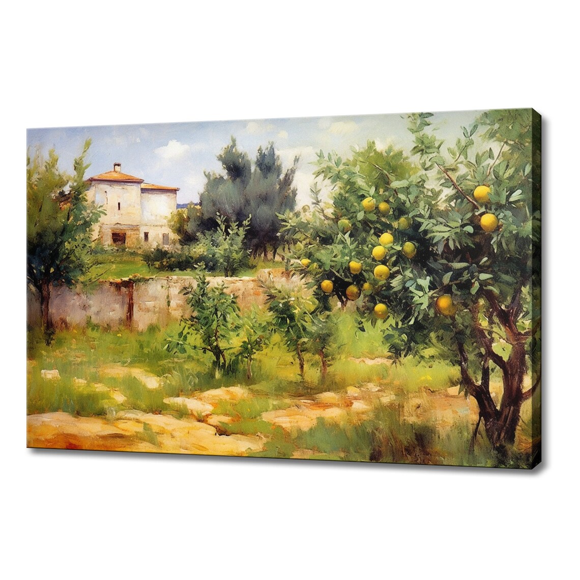 Lemon Tree Orchard With Old Farmhouse Vintage Oil Painting Wall Art