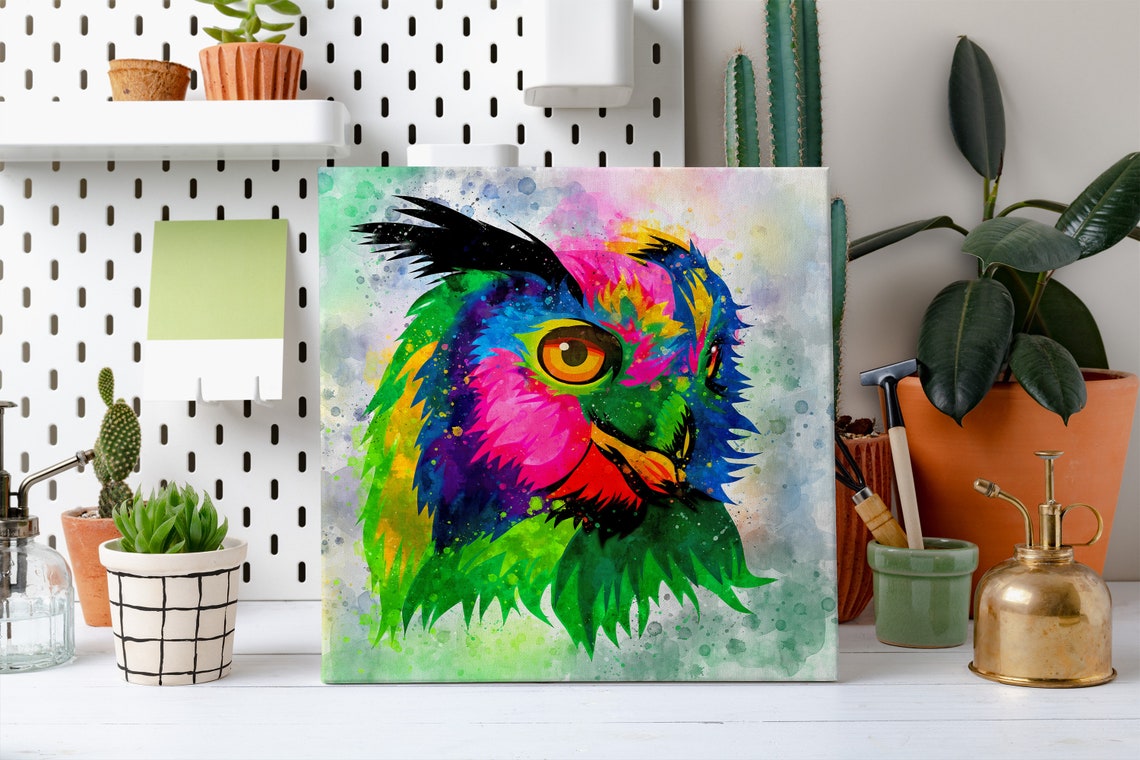 Owl Rainbow Watercolor Abstract Bird Of Prey Head Splash Poster - Image 2