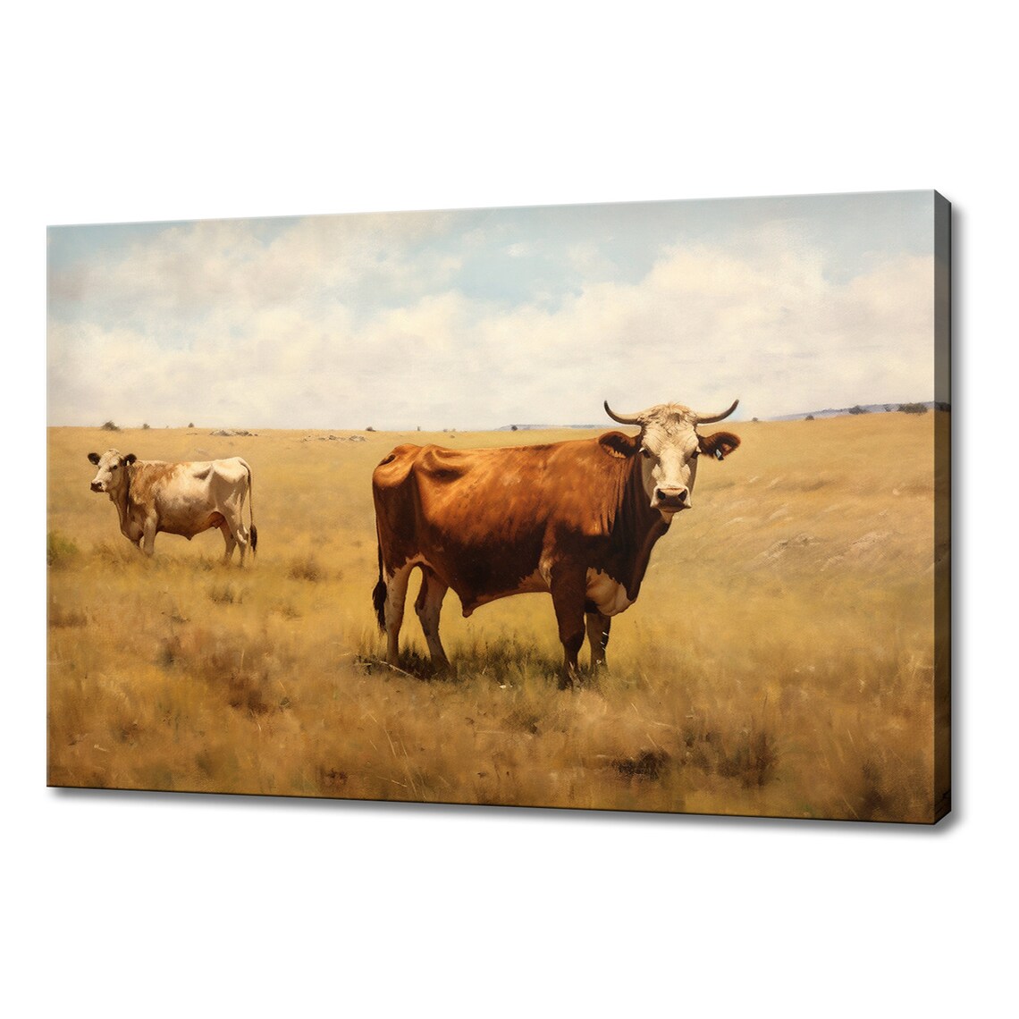 Highland Cows Golden Field Vintage Painting Style Art Poster