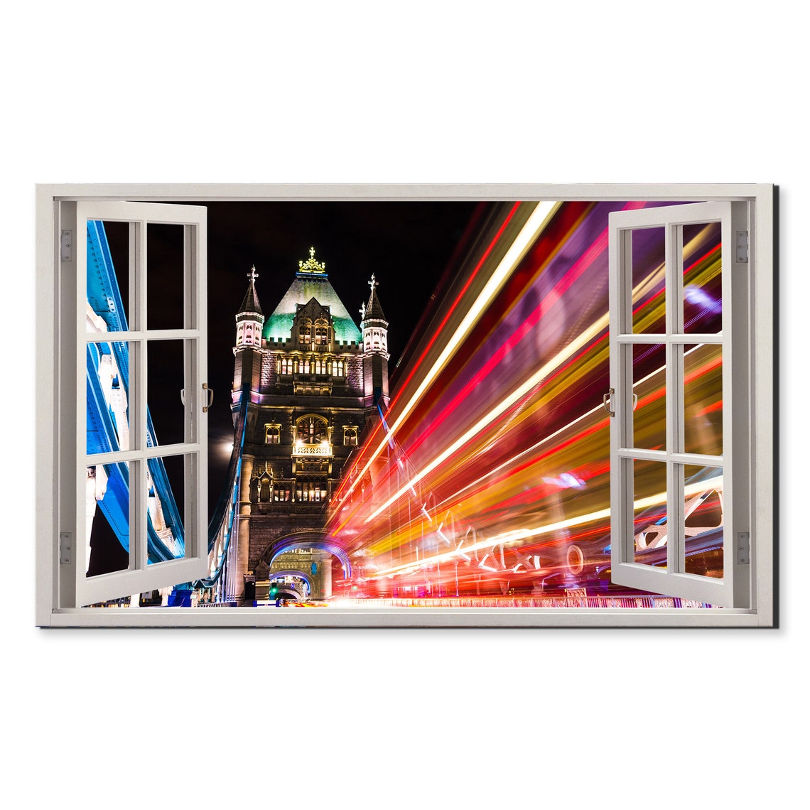 London Tower Bridge Night Lights Light Trails Window View Poster
