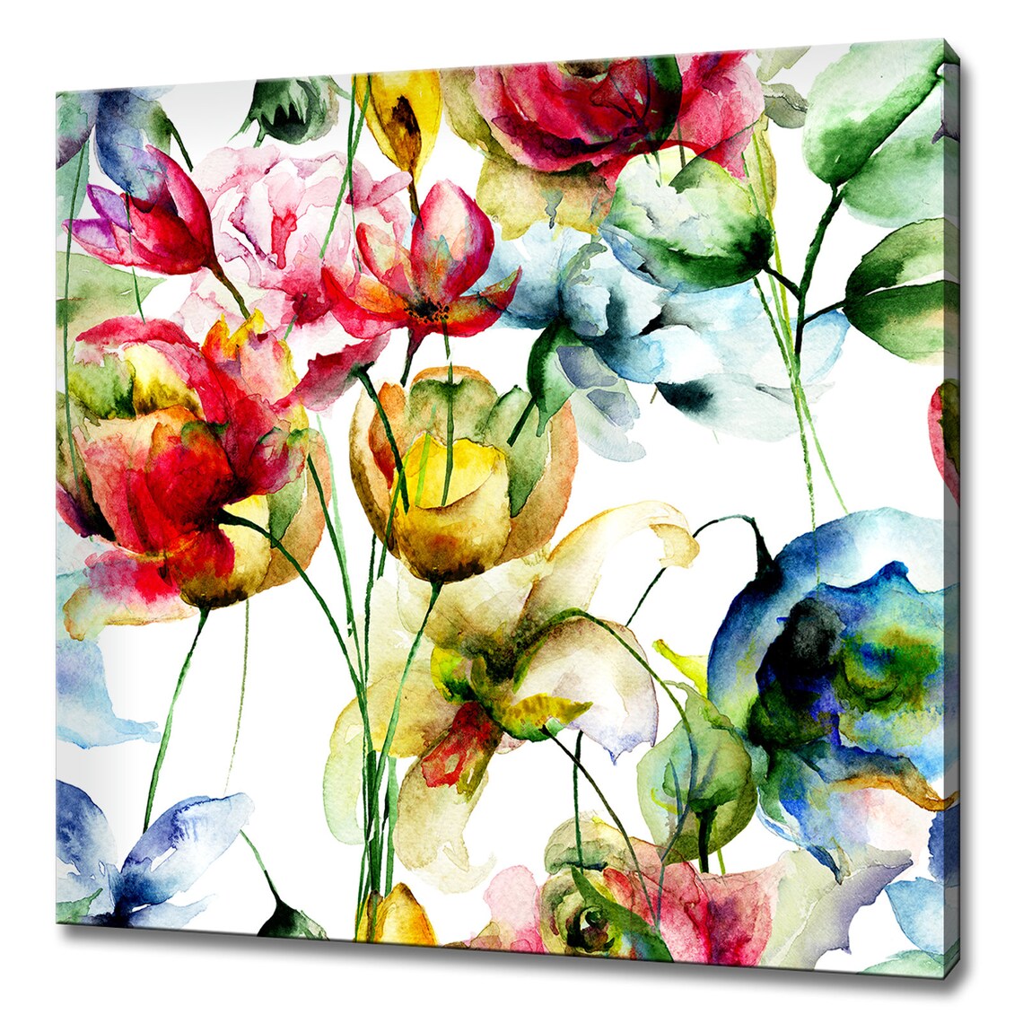 Colorful Watercolor Flower Bouquet Red Pink Blue Floral Art Poster