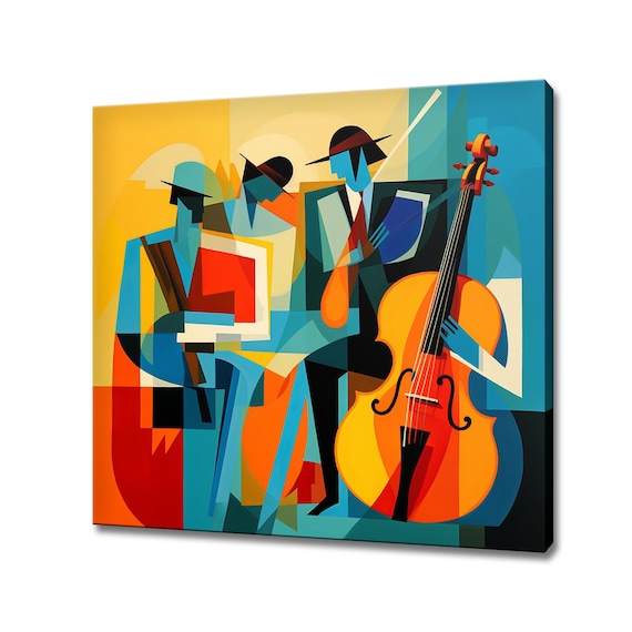 Cubist Jazz Musicians Cello Teal Blue Abstract Music Art Poster