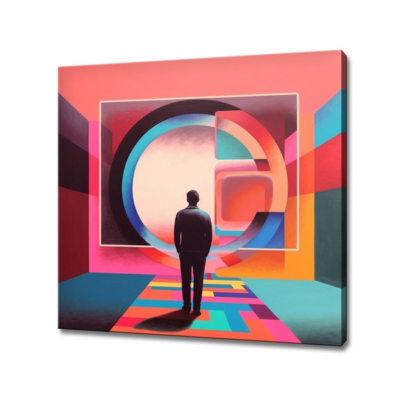 Abstract Colourful Illustration Psychedelic Male Geometric Shapes Print Fantasy Retro Design Art Print Surreal Abstract Wall Art