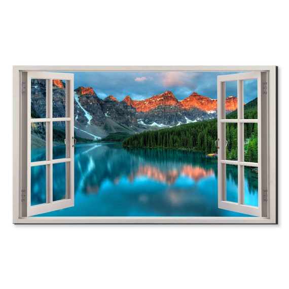 Beautiful Alberta Canada Mountains Window View Window Frame Style Modern Design Home Decor Print Wall Art Picture Ready To Hang