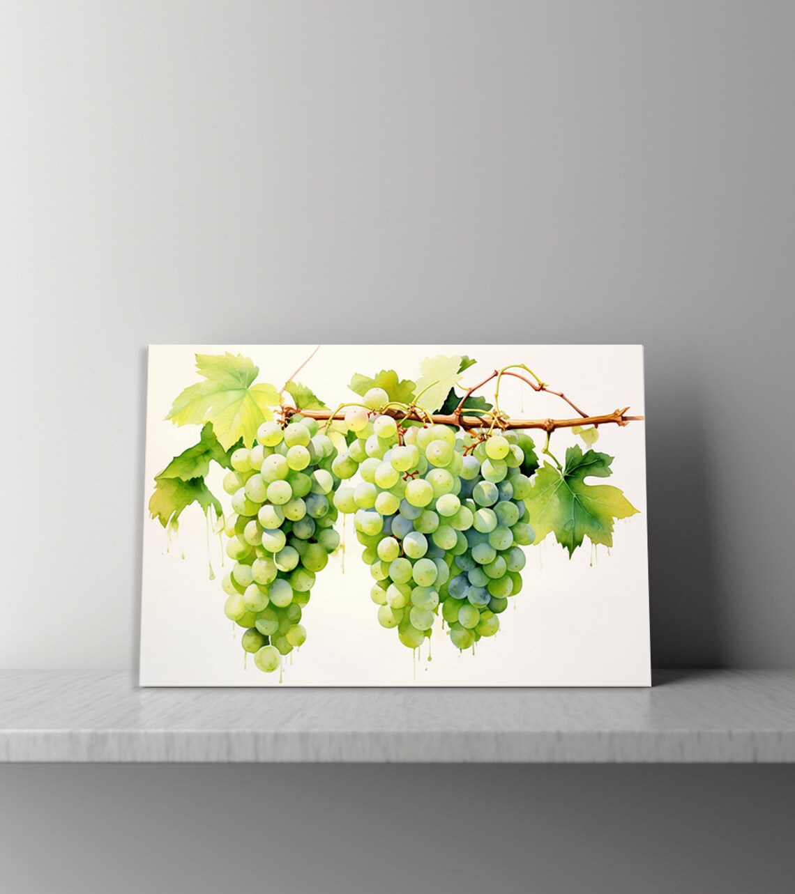 Green Grapes Tree Branch Watercolour Art Print - Image 4
