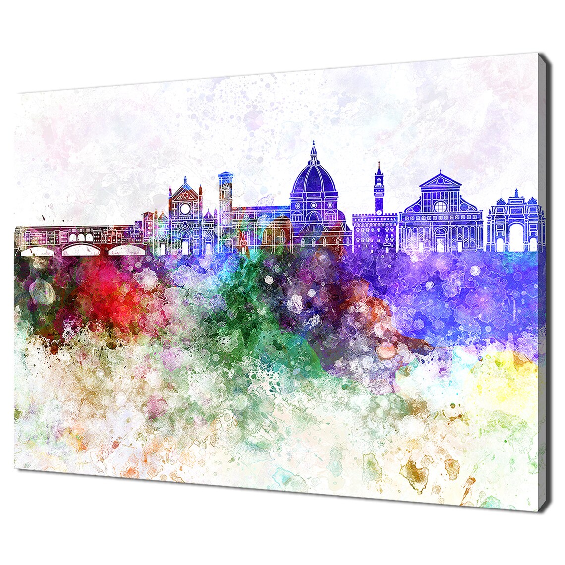 Florence Italy Skyline Watercolor Painting Duomo Ponte Vecchio Poster