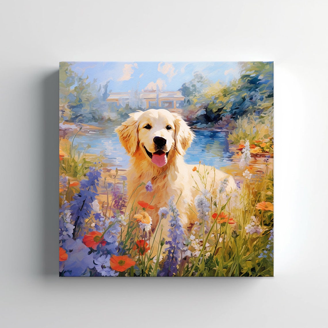 Cute Golden Retriever Dog Print Gift For Golden Retriever Dog Lover Colourful Dog Portrait Painting Print Dog Pet Wall Art - Image 3