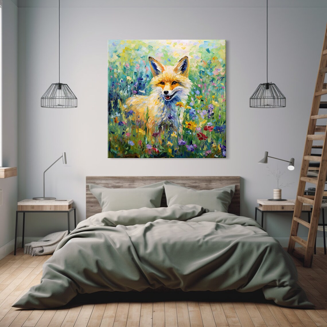 Happy Fox Wildflower Meadow Colourful Impressionist Animal Art Print - Image 2