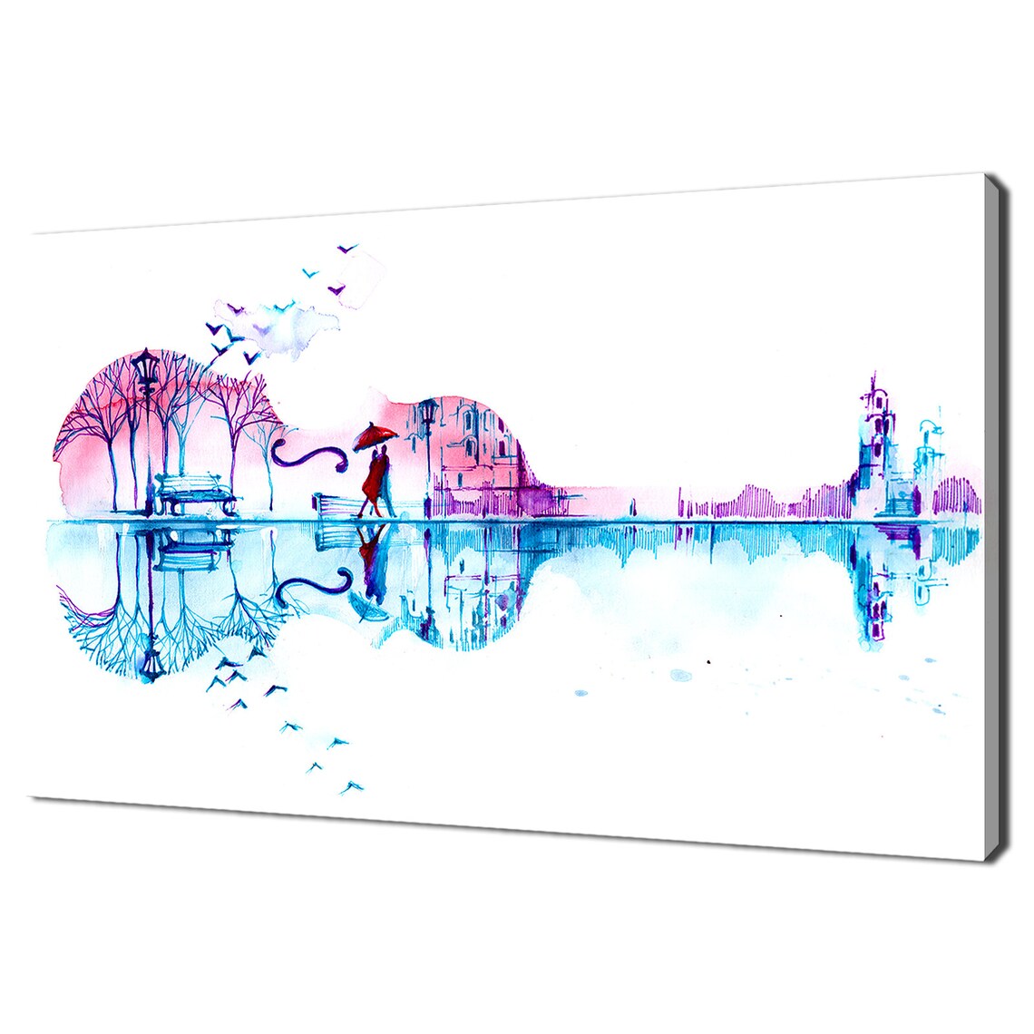 Loving Couple in Violin-Shaped Park, Modern Art Print