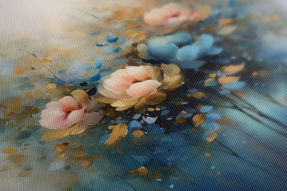 Pastel Blue Pink Peach Blossom Flowers Dreamy Soft Floral Wall Art - Image 3