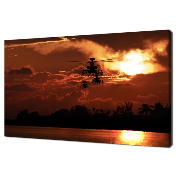 Apache Helicopter Formation At Sunset Military Modern Design Home Decor Print Wall Art Picture