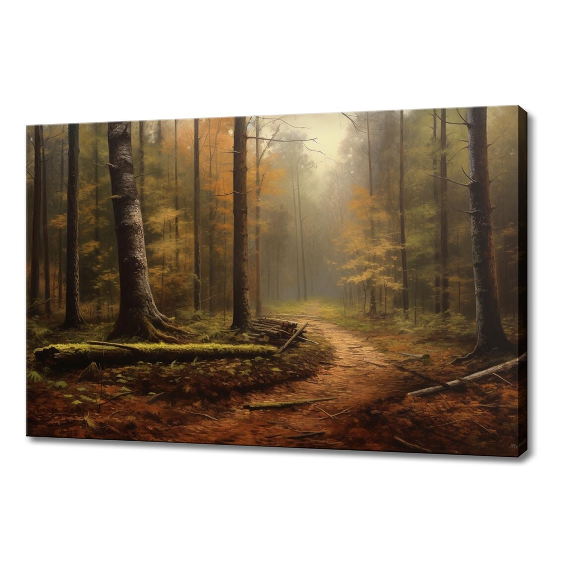 Autumn Pine Forest Path Misty Golden Woodland Vintage Landscape Poster