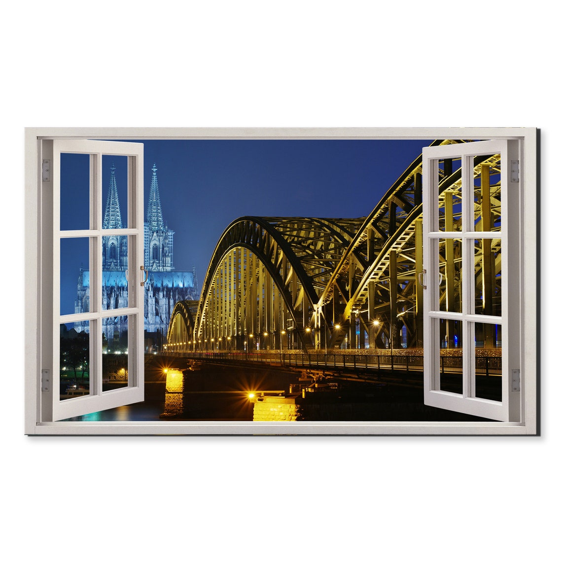 Cologne Cathedral Hohenzollern Bridge Night Lights Window View Poster