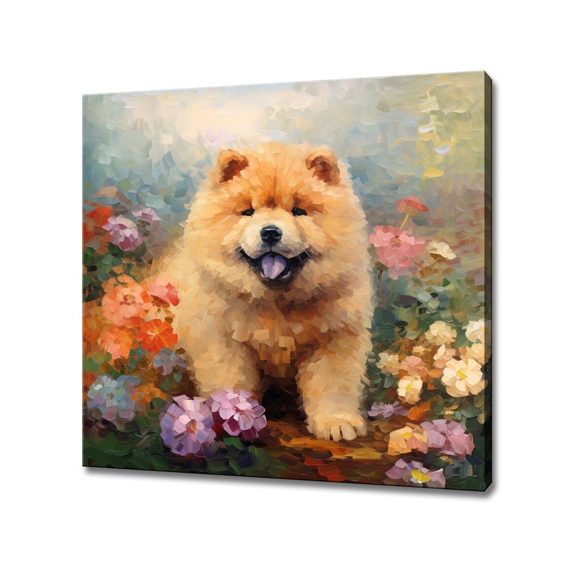 Chow Chow Puppy Among Pink And Purple Flowers Fluffy Art Poster