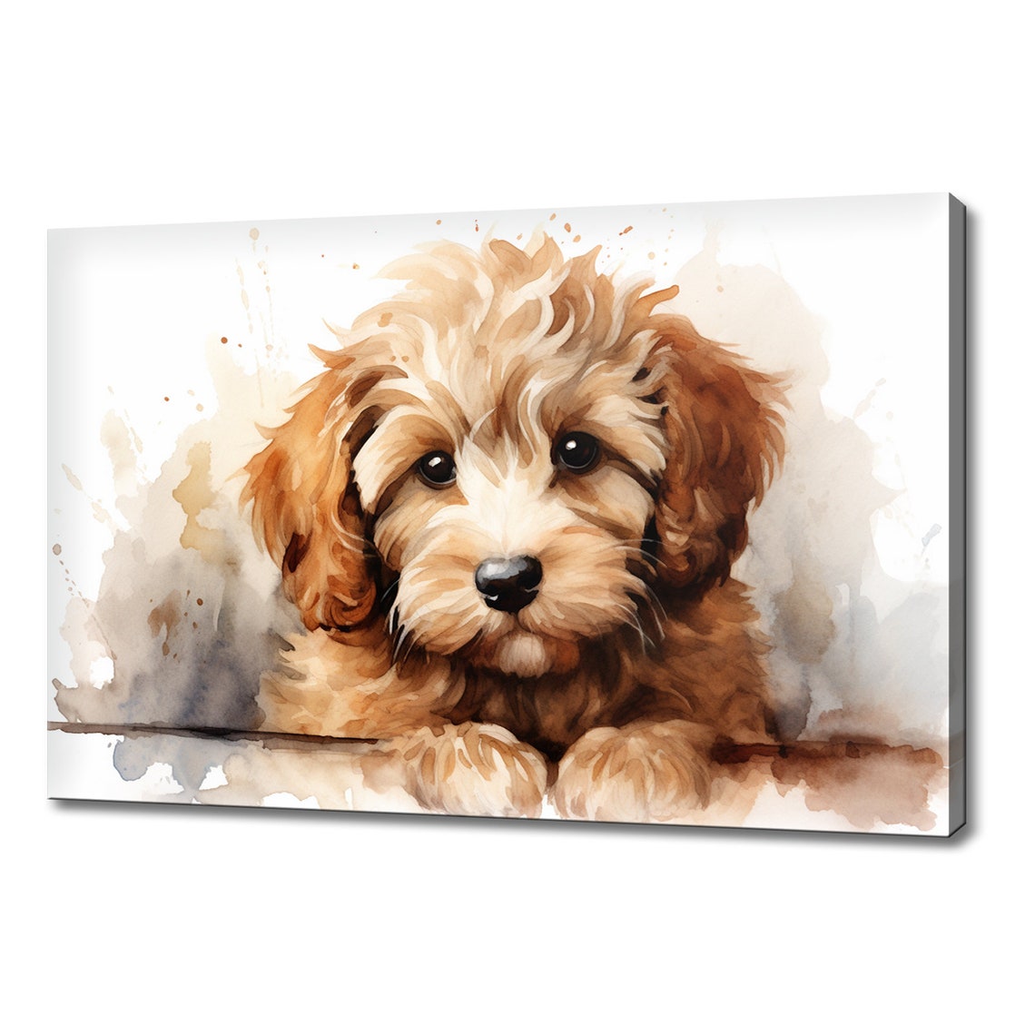 Brown Cockapoo Puppy Watercolor Portrait Close Up Dog Wall Print