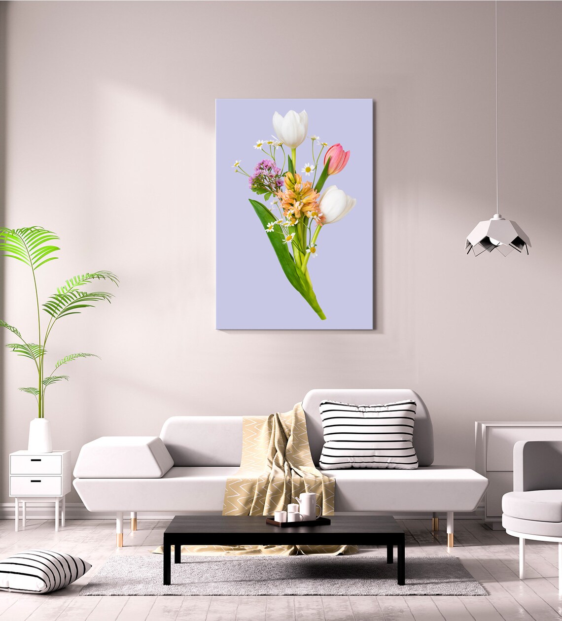 Spring Tulip And Daisy Bouquet Pastel Floral Wall Art Poster - Image 2