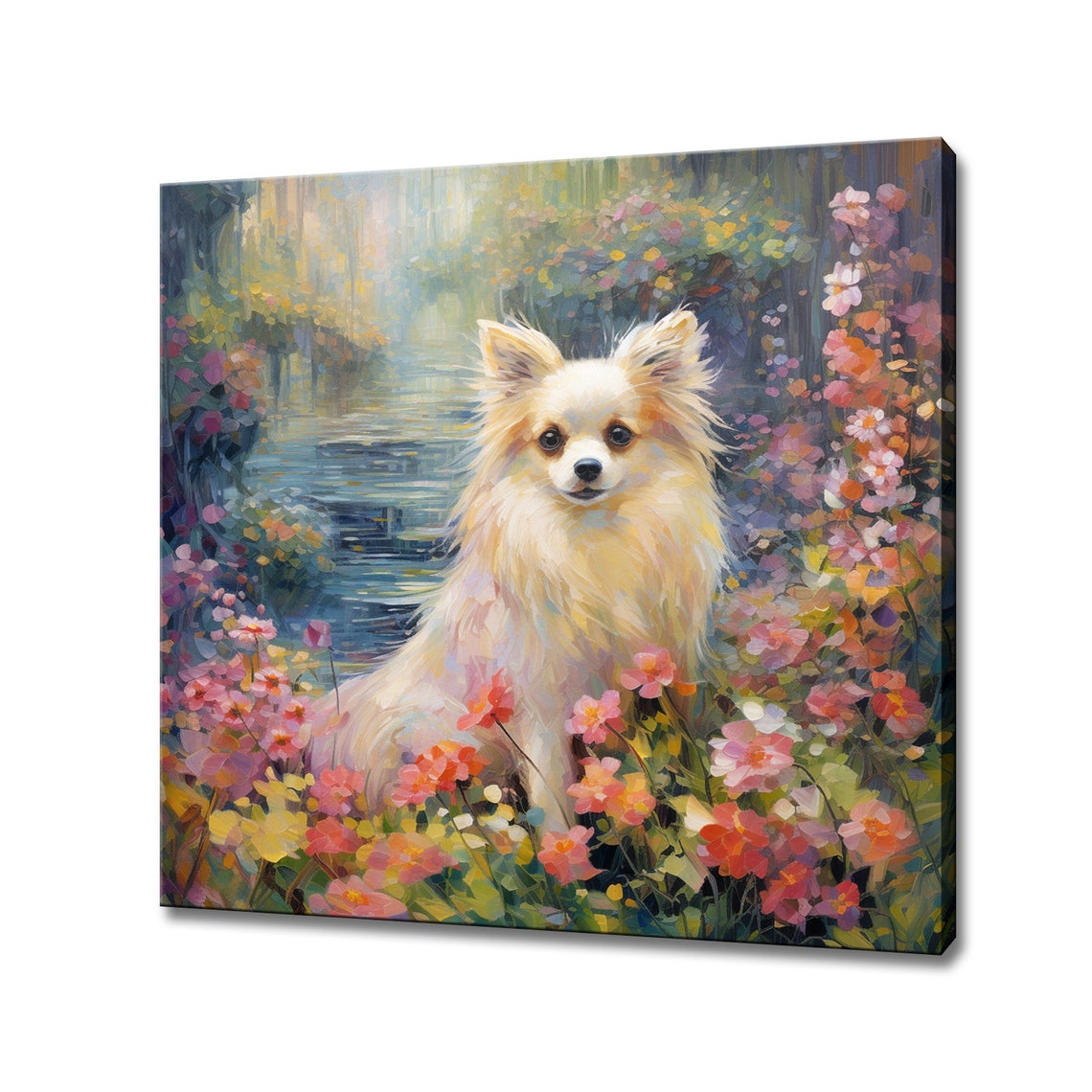 White Chihuahua Dog In Flowers Field Print Gift For Chihuahua Dog Lover Colourful Dog Portrait Painting Print Dog Pet Wall Art