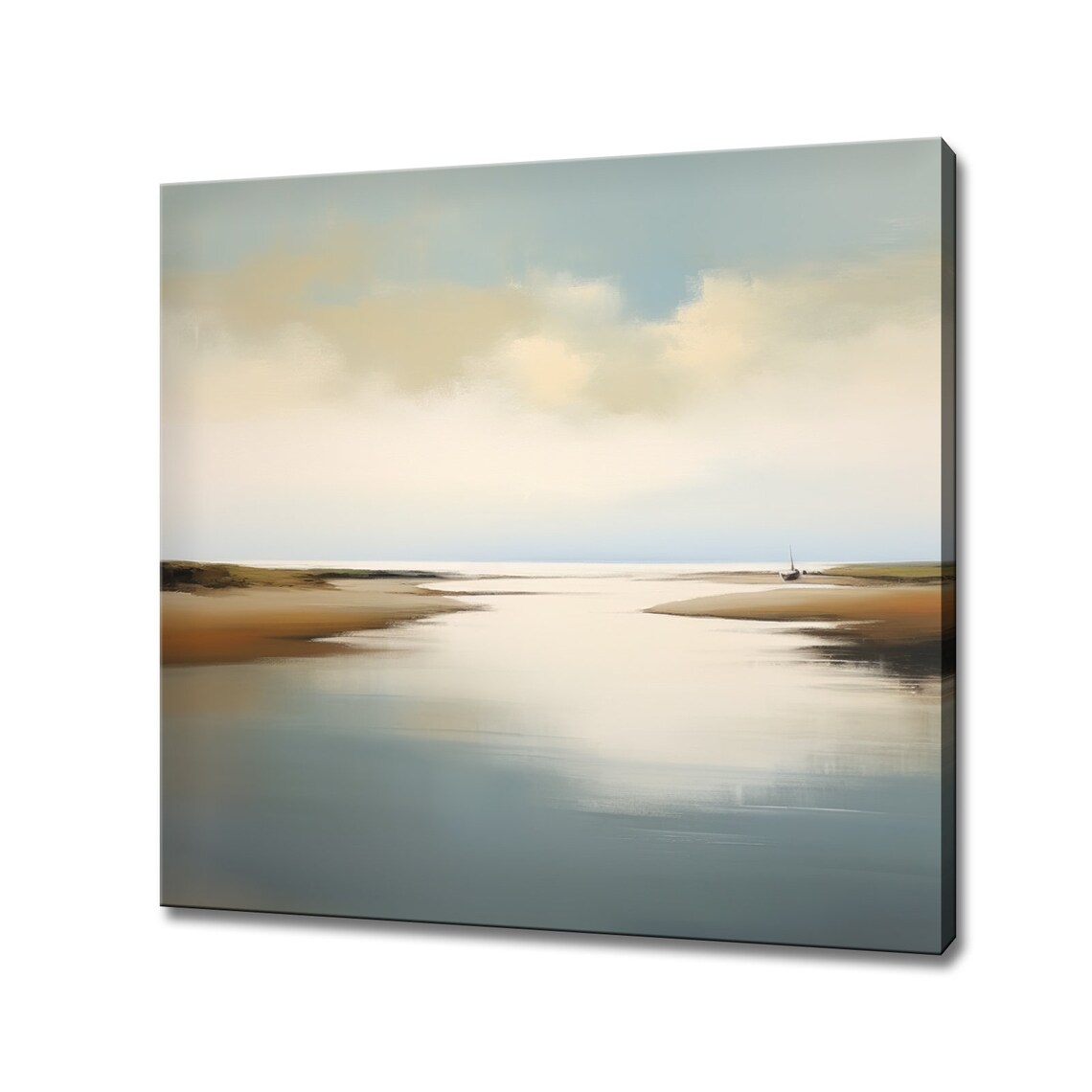 Abstract Calm Sea Boat Beach Landscape Art Print