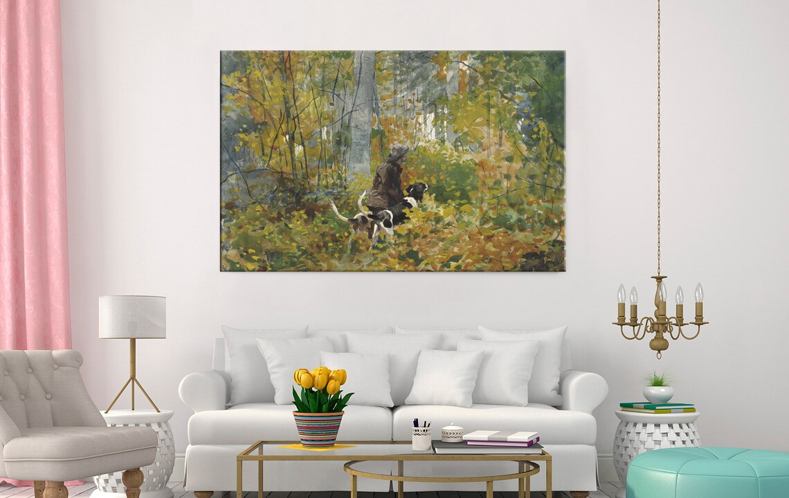 Winslow Homer On The Trail 1892 Hunter Dogs Autumn Woods Watercolor Art Print - Image 2