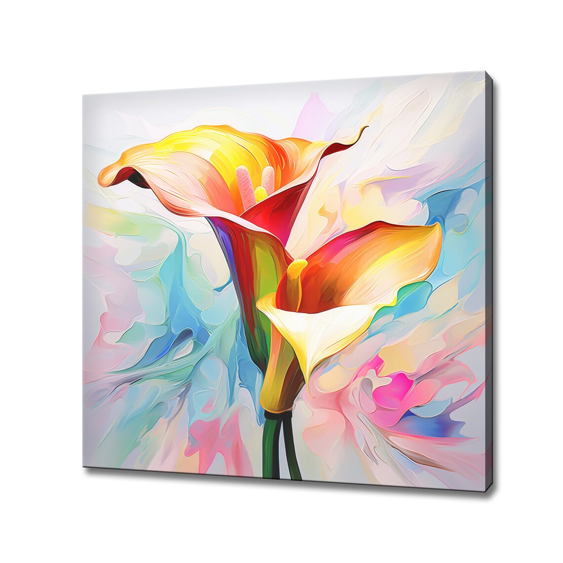 Colourful Calla Lily Flowers Abstract Oil Painting Style Floral Print
