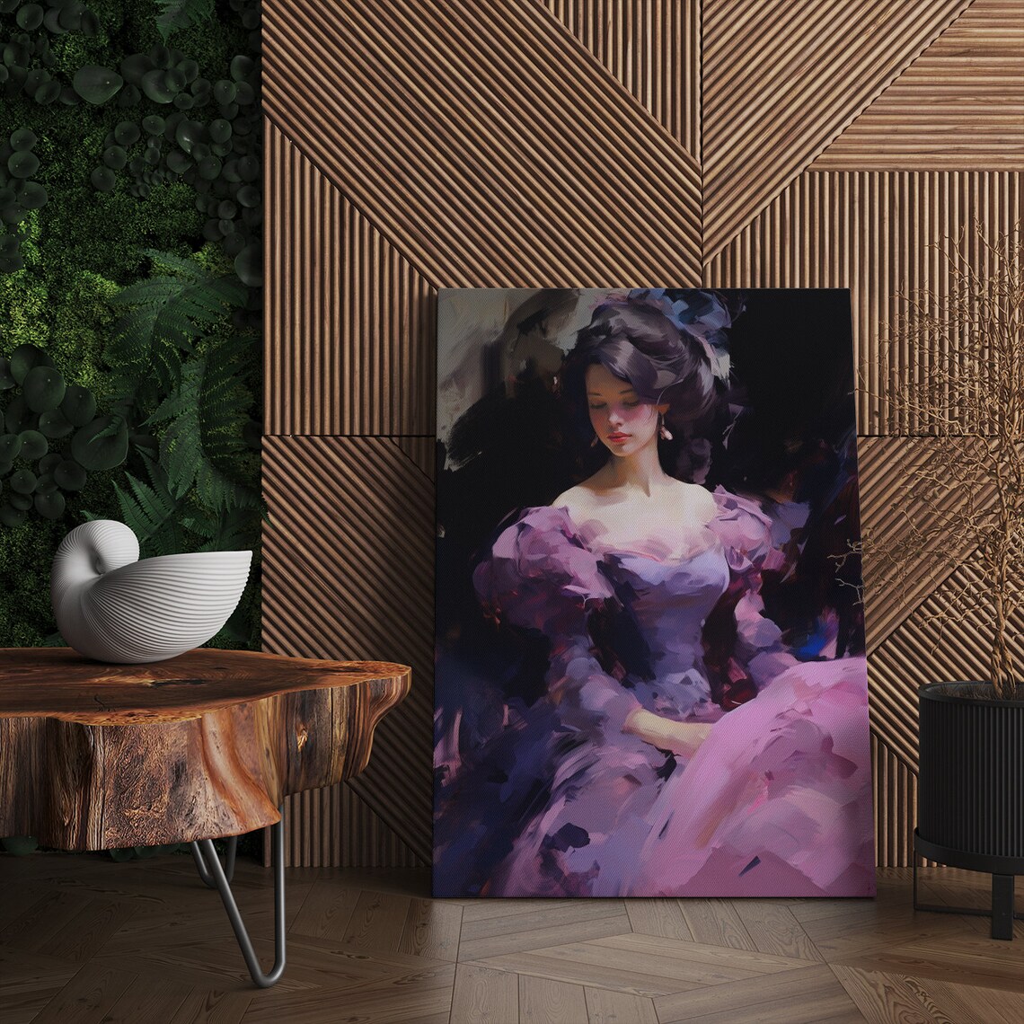 Elegant Lady In Pink Purple Off Shoulder Ball Gown Portrait Wall Art - Image 4