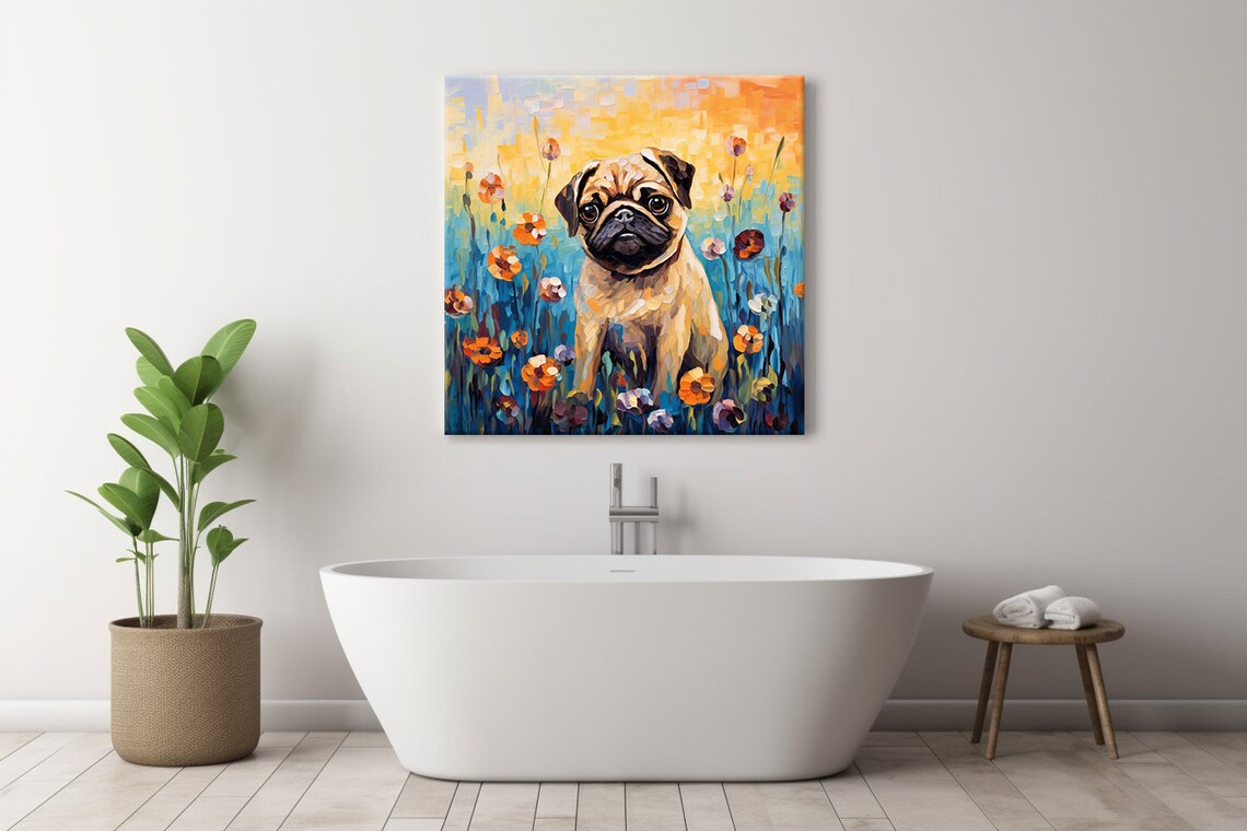 Pug Dog Among Wildflowers Colorful Mosaic Portrait Painting Poster - Image 4