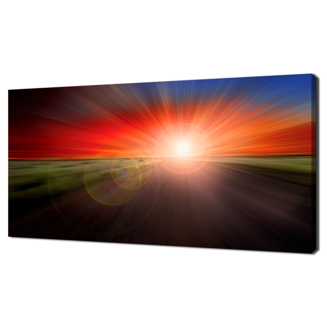 Speed Road Blurry Sunset Red Orange Light Streaks Abstract Art Print