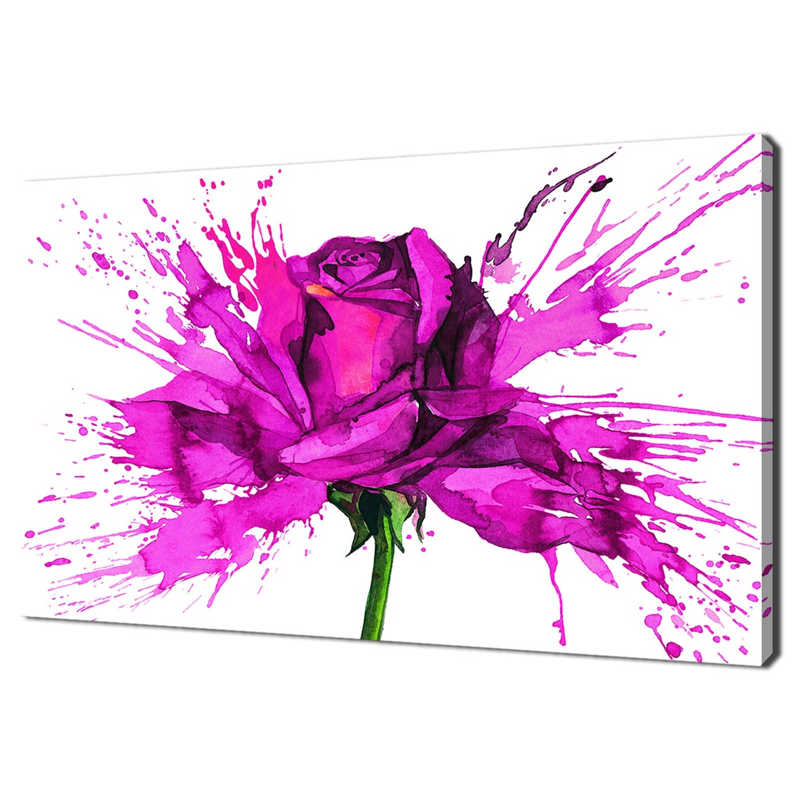 Blue Rose Watercolor Paint Splash Bloom Modern Floral Art Wall Art - Image 2