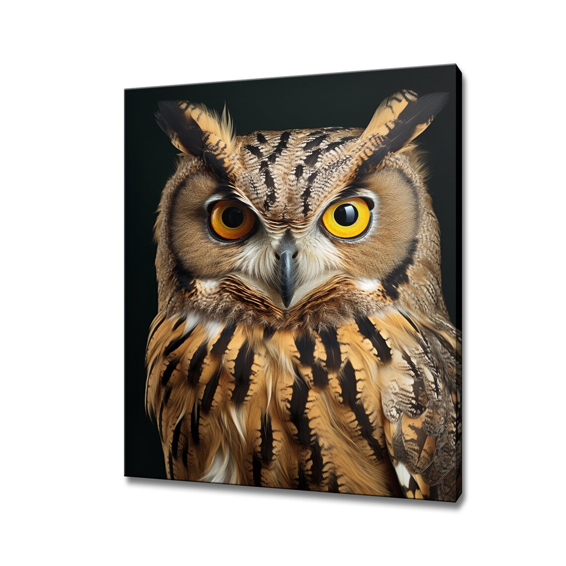 Owl Portrait Golden Eyes Close Up Dark Moody Background Wall Art Print