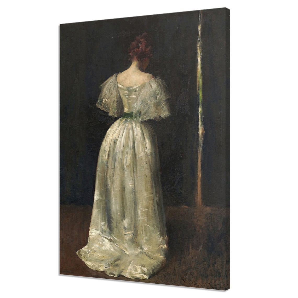 Woman In White Gown From Behind Dark Moody Vintage Portrait Poster