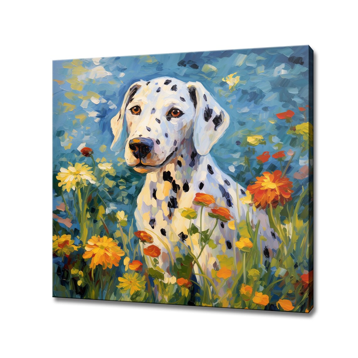 Dalmatian Dog Sitting In Orange Wildflower Meadow Painting Wall Poster