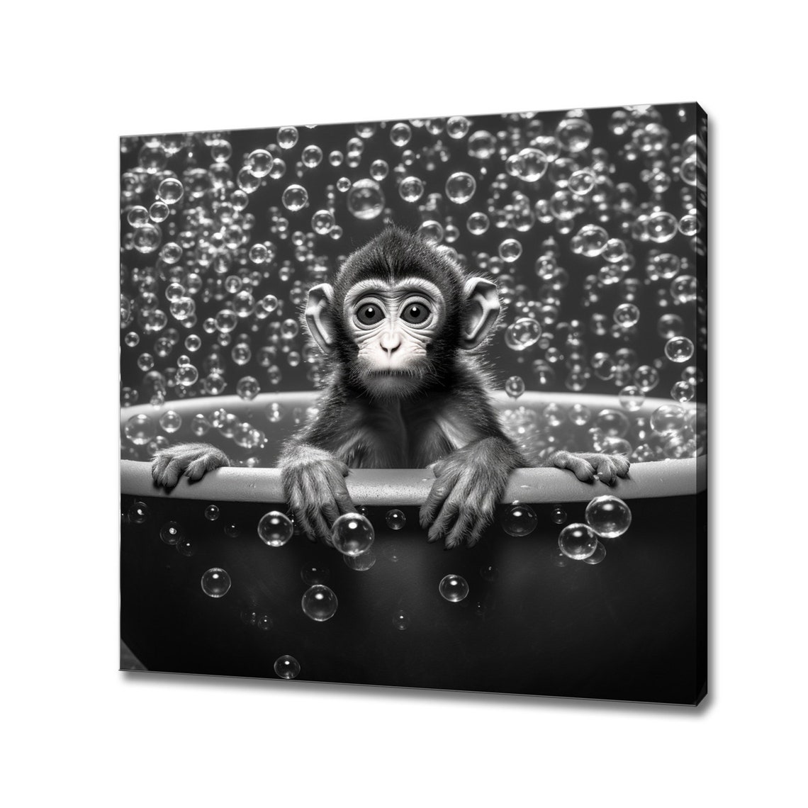 Baby Monkey Bubble Bath Black White Funny Nursery Bathroom Poster