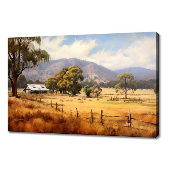 Vintage Countryside Farm Cottage Painting Style Print Farmhouse Decor Art Nature Picture Wall Hanging Fine Art Print