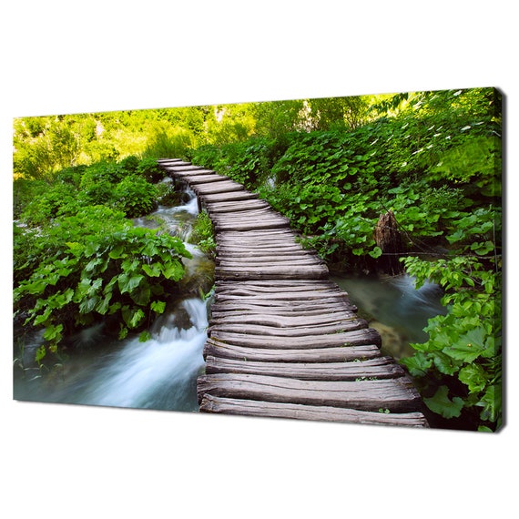 Beautiful Bridge In The Woods Across The River Modern Design Home Decor Print Wall Art Wall Hanging