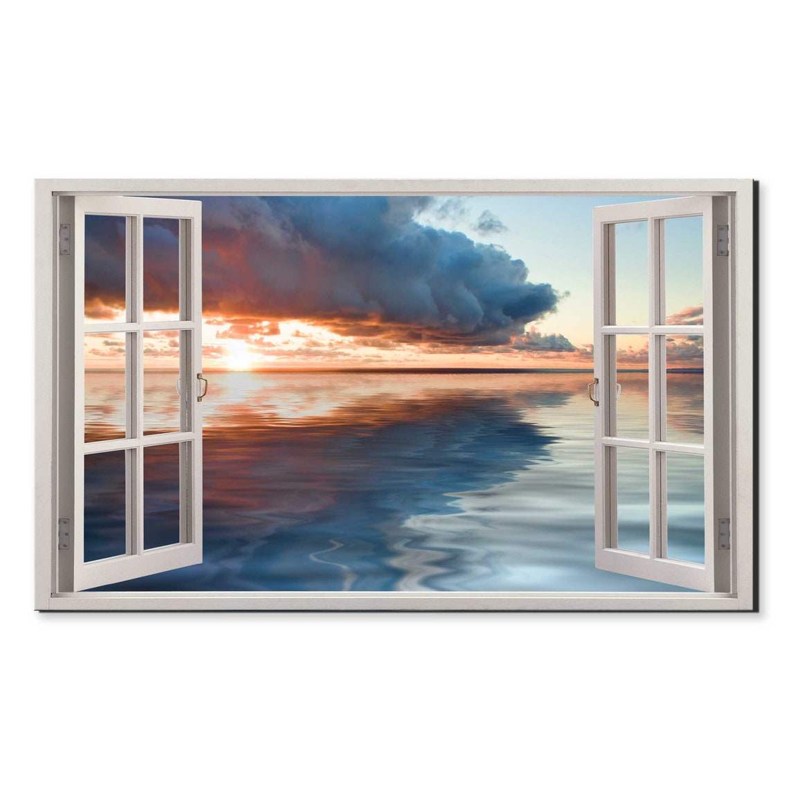 Dramatic Stormy Ocean Sunset Through Open Window Wall Art Poster