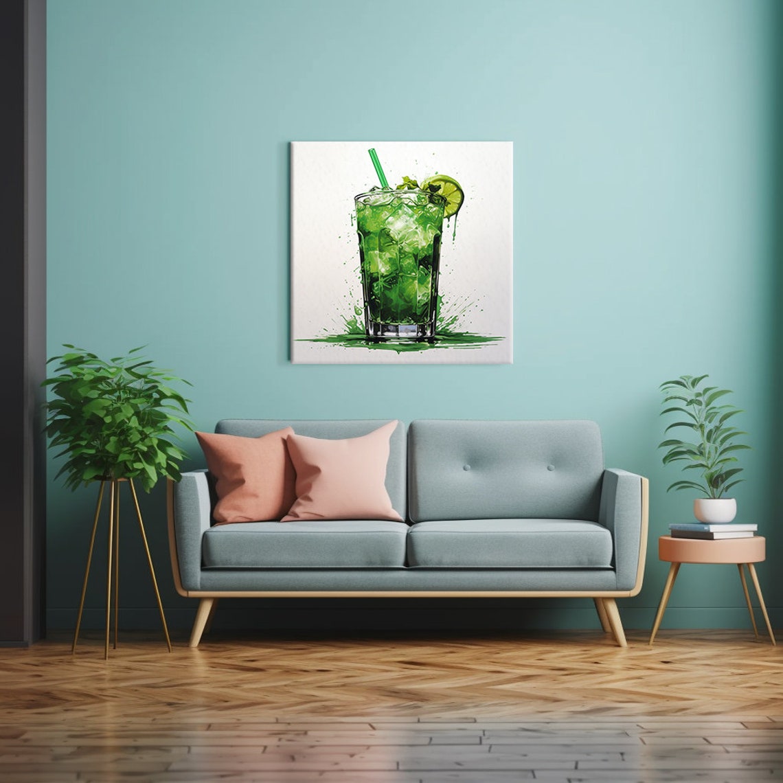 Green Mint Mojito Cocktail Watercolor Kitchen Decor Wall Print - Image 2