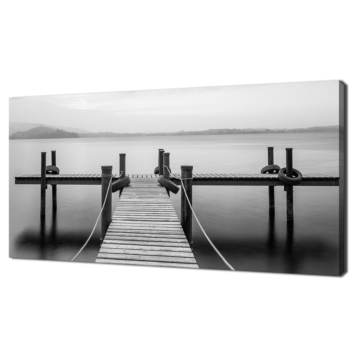 Black White Wooden Jetty Pier Calm Sea Minimalist Seascape Poster