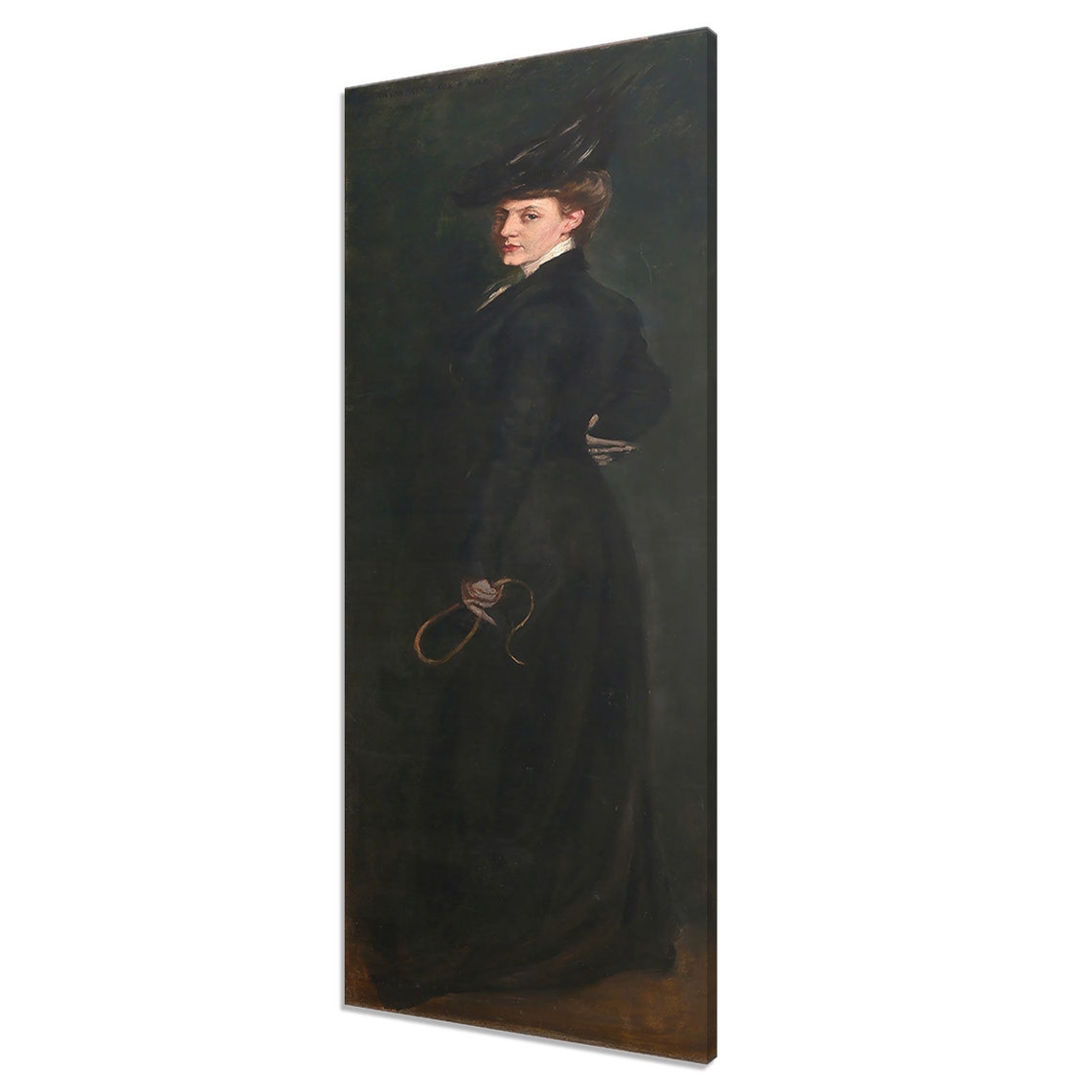 Lady In Black Dress Riding Habit 1896 Vintage Portrait Painting Print