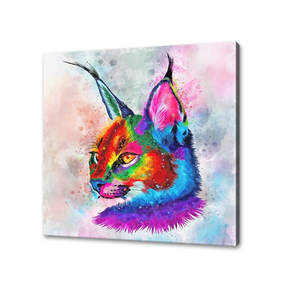 Caracal Wild Cat Colorful Watercolor Abstract Animal Head Poster