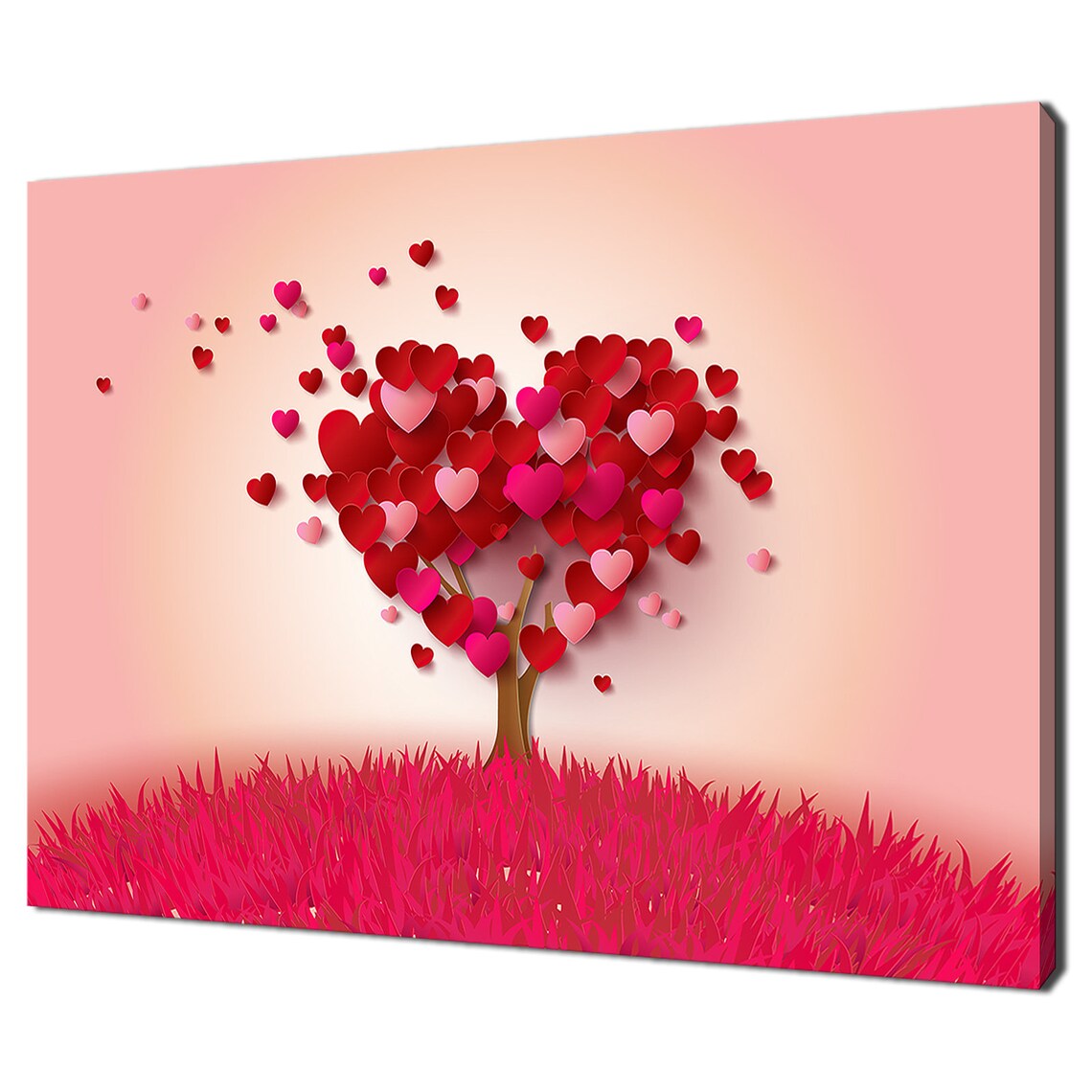 Love Tree With Heart Leaves Pink Grass Romantic Valentine Wall Art