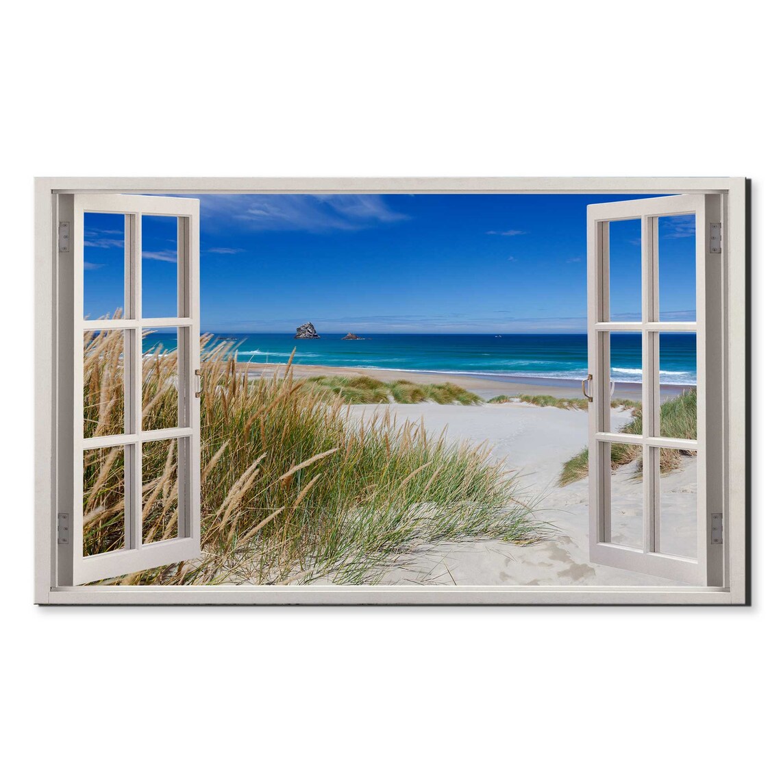 Sea Coastline Beach Dunes Window View, Modern Art Print