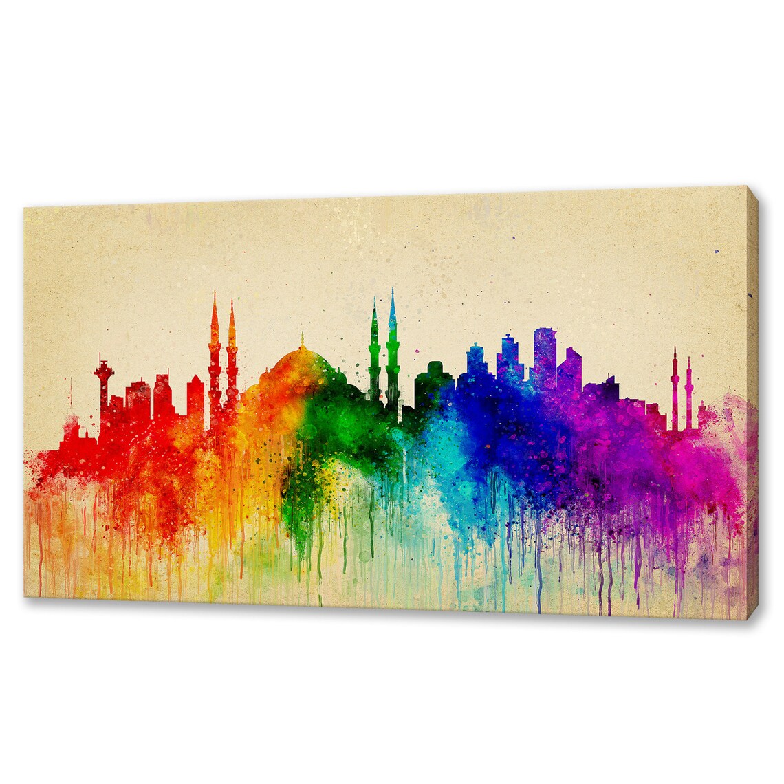 Istanbul Turkey Rainbow Skyline Mosques Minarets Watercolor Poster