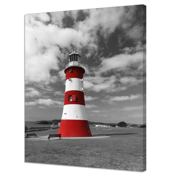 Red White Lighthouse On A Stormy Day Modern Design Print Home Decor Wall Art Wall Hanging Picture