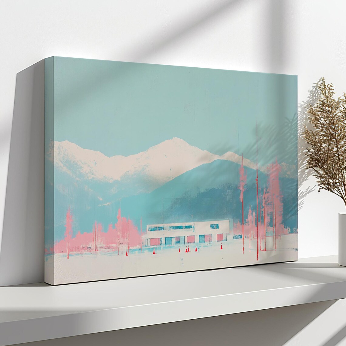 Pastel Snowy Mountains Blue Pink Minimalist Winter Landscape Art Print - Image 4