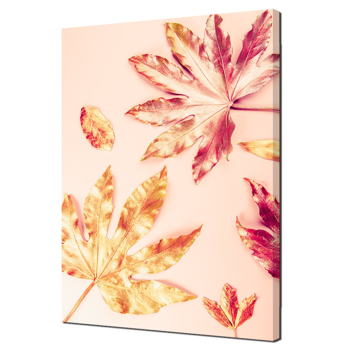 Golden Copper Autumn Leaves On Blush Pink Botanical Art Print Poster